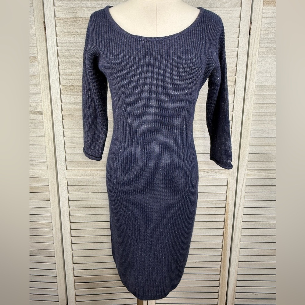 T/O SWEATERS Women's Navy/Gold Metallic Sweater Dress-Large